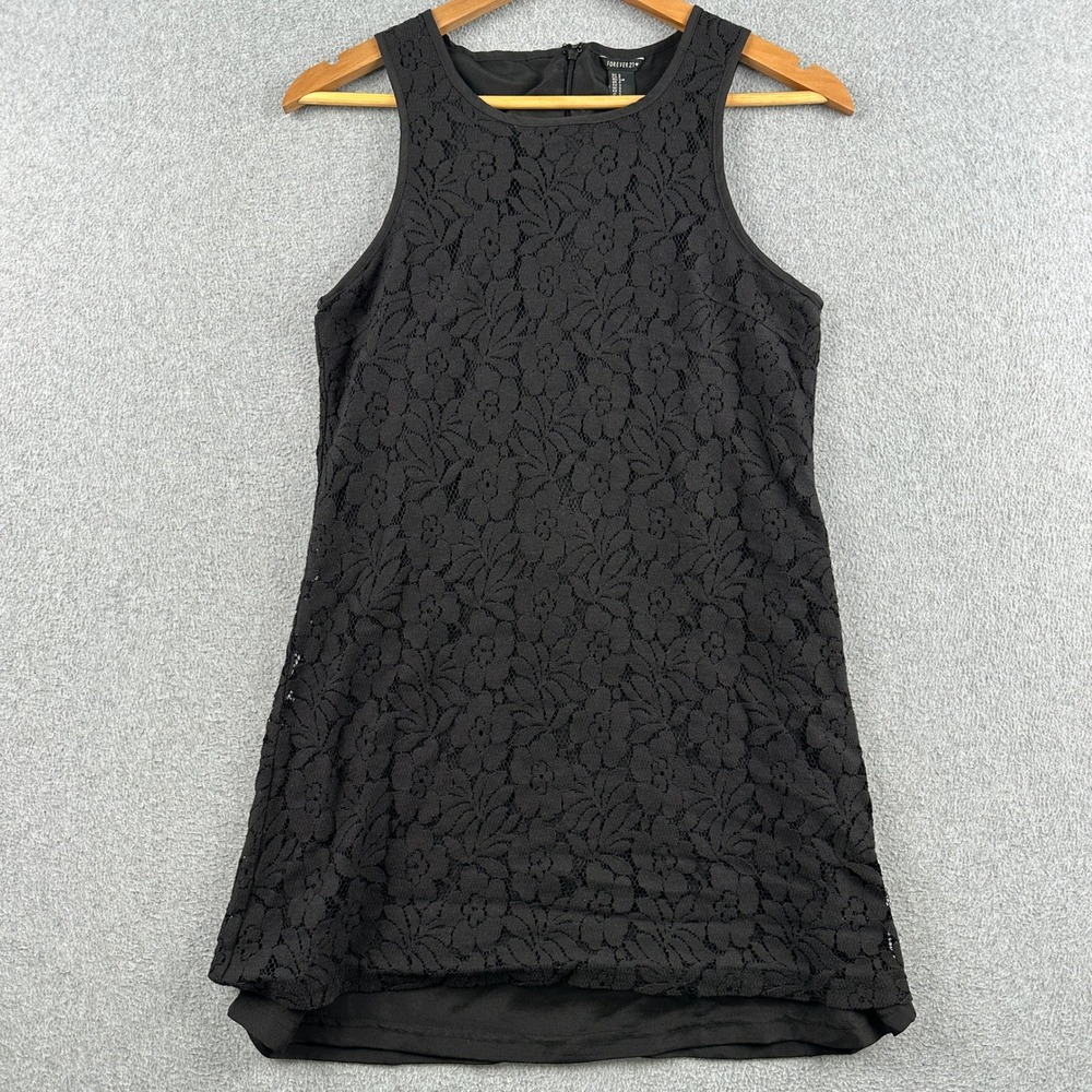 Forever 21 Dress Womens Small Floral Lace Black Sleeveless Mini Lining